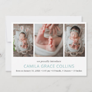 Simple Photo Collage Elegant Modern Birth Announcement