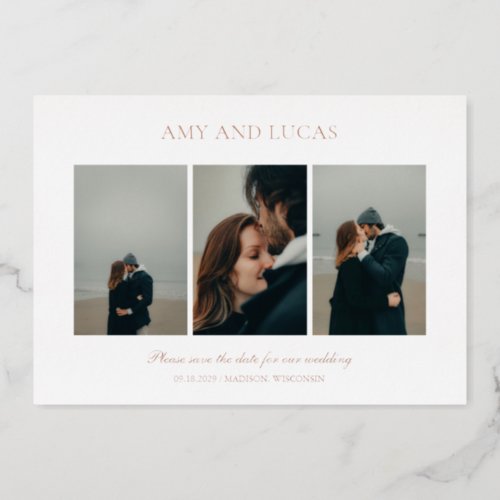 Simple Photo Collage Elegant Modern Wedding Foil Invitation
