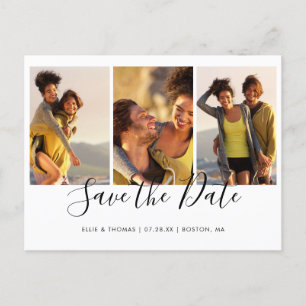 Simple Photo Collage Elegant Script Save The Date Announcement Postcard