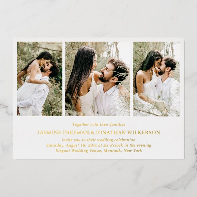 Simple Photo Collage Elegant Wedding Foil Invitation (Front)
