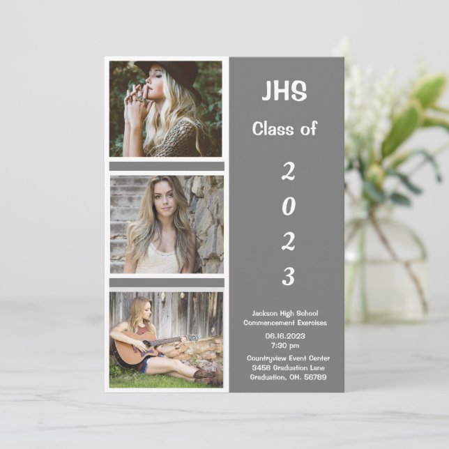 Simple Photo Collage Grad Name Graduation Announce Announcement (Standing Front)