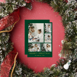 Simple Photo Collage Green Christmas Holiday Card