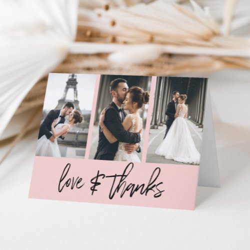 Simple Photo Collage Love Thanks Blush Pink Thank You Card