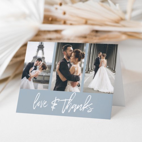 Simple Photo Collage Love Thanks Dusty Blue Thank You Card