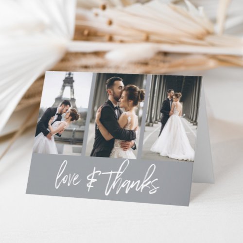 Simple Photo Collage Love Thanks Grey Thank You Card