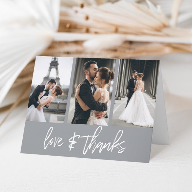 Simple Photo Collage Love Thanks Grey Thank You Card (Show your appreciation to your loved ones with an awesome photo thank-you card!)