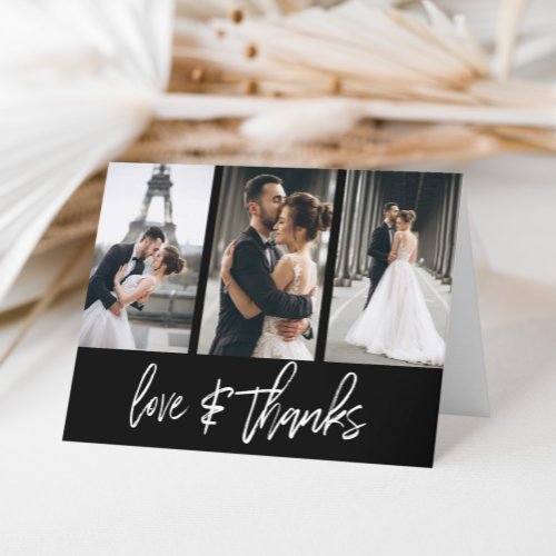 Simple Photo Collage Love Thanks Handwritten Black Thank You Card