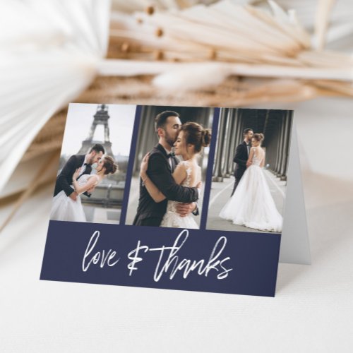 Simple Photo Collage Love Thanks Navy Blue Thank You Card