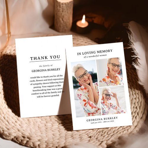 Simple Photo Collage Memorial  Thank You Card