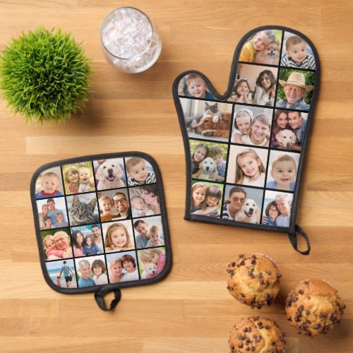 Simple Photo Collage Mitt 14 Potholder 16 Oven Mitt  Pot Holder Set