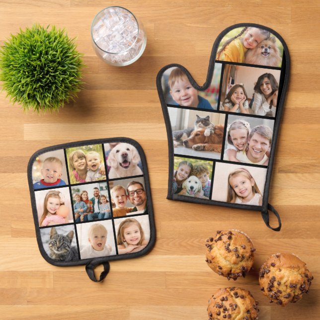 Simple Photo Collage Mitt 7 Potholder 9 Oven Mitt & Pot Holder Set (Top Down)