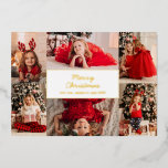 Simple Photo Collage Modern Christmas Foil Holiday Card<br><div class="desc">Modern photo Christmas card with a simple layout featuring a collage of six of your favorite family photos.  In the middle is the greeting "Merry Christmas" in an elegant script along with your names in real gold foil.  The back has your personalized message in red.</div>