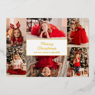 Simple Photo Collage Modern Christmas Foil Holiday Card
