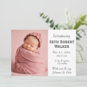 Simple photo collage modern elegant newborn birth announcement