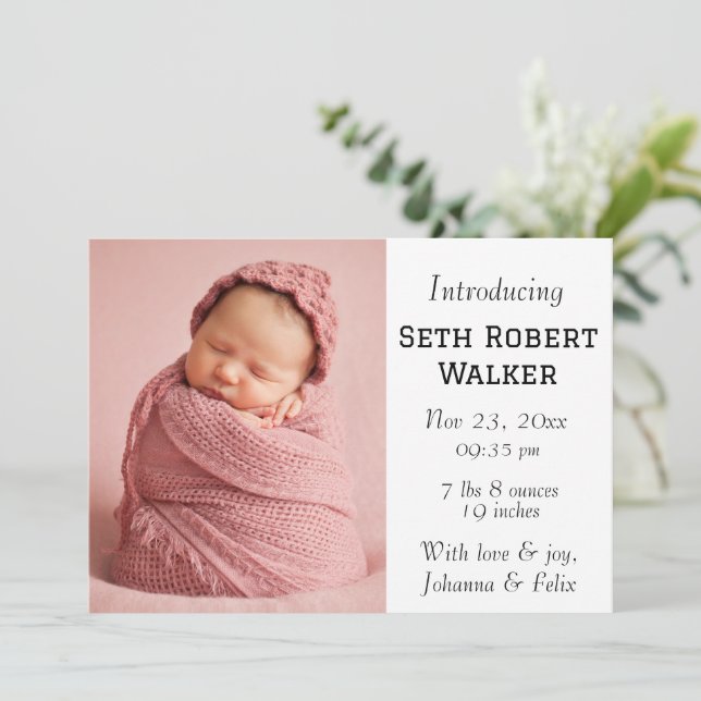 Simple photo collage modern elegant newborn birth announcement (Standing Front)