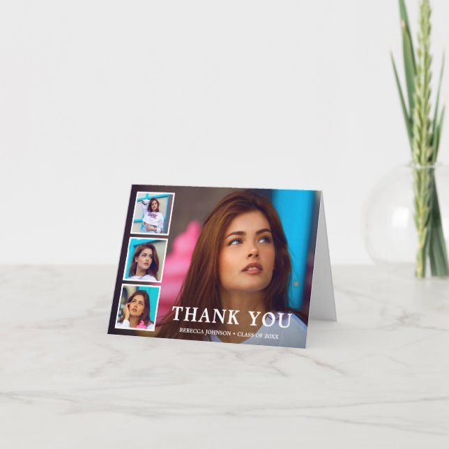 Simple Photo Collage Modern Graduation Thank You Card (Front)