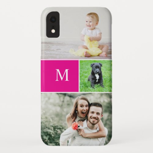 Simple Photo Collage Monogram Family Magenta Pink iPhone XR Case