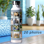 Simple photo collage monogrammed keepsake blue water bottle<br><div class="desc">Add 20 family, kids, pets, or best friends photos and create your own trendy collage grid dusty blue and white water bottle with your personal or family monogram name initial inside a light blue heart. Easy to personalize with your custom square images and letter. It can be a nice thoughtful...</div>