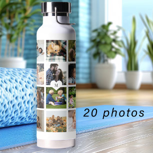 Simple photo collage monogrammed keepsake white water bottle