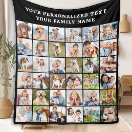 Simple Photo Collage Personalized 36 Picture Black Fleece Blanket