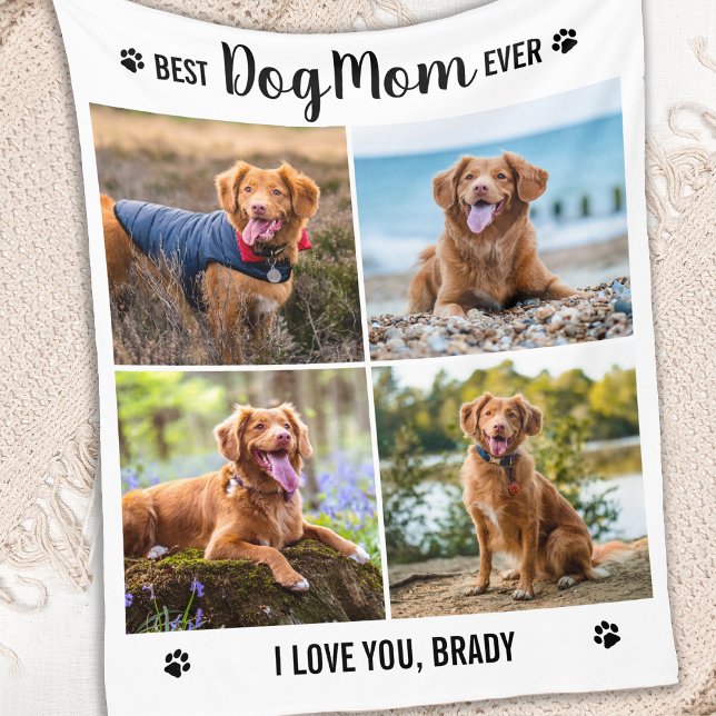 Simple Photo Collage Personalized DOG MOM Pictures Fleece Blanket (Creator Uploaded)