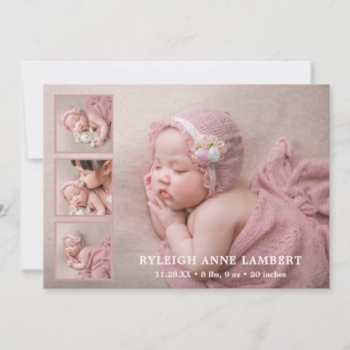 Simple Photo Collage Pink Girl Birth Announcement