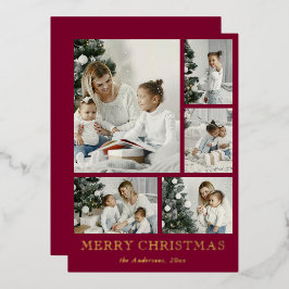 Simple Photo Collage Red Christmas Holiday Card
