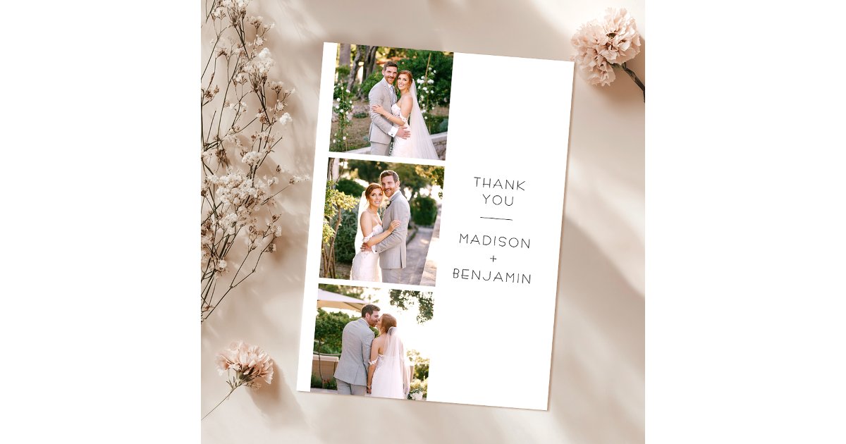 Simple Photo Collage Wedding Thank You Card | Zazzle