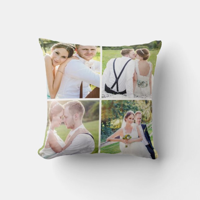 Simple Photo Collage Wedding Throw Pillow (Front)