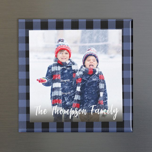 Simple Photo Cute Calligraphy Buffalo Check  Magnet (Simple photo magnet with editable buffalo check pattern. )