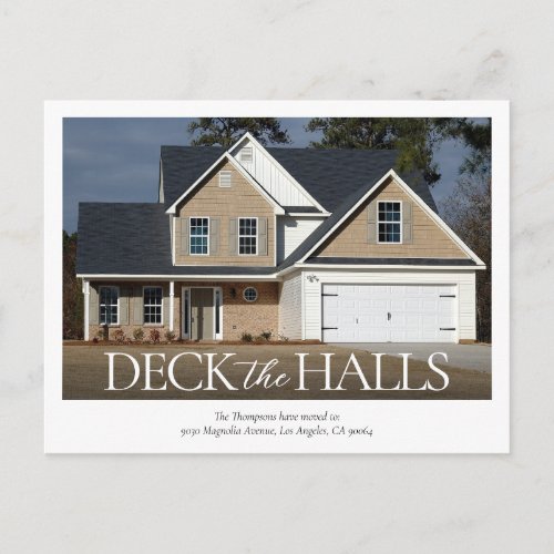 Simple Photo Deck the Halls Moving Announcement Postcard