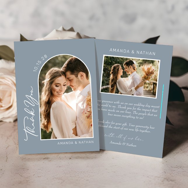 Simple Photo Dusty Blue Wedding Thank You Card (Creator Uploaded)