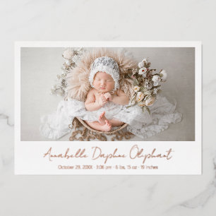Simple Photo Elegant Birth Announcement Rose Gold