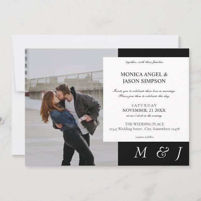 Simple Photo Elegant Black & White Wedding Invitation (Front)