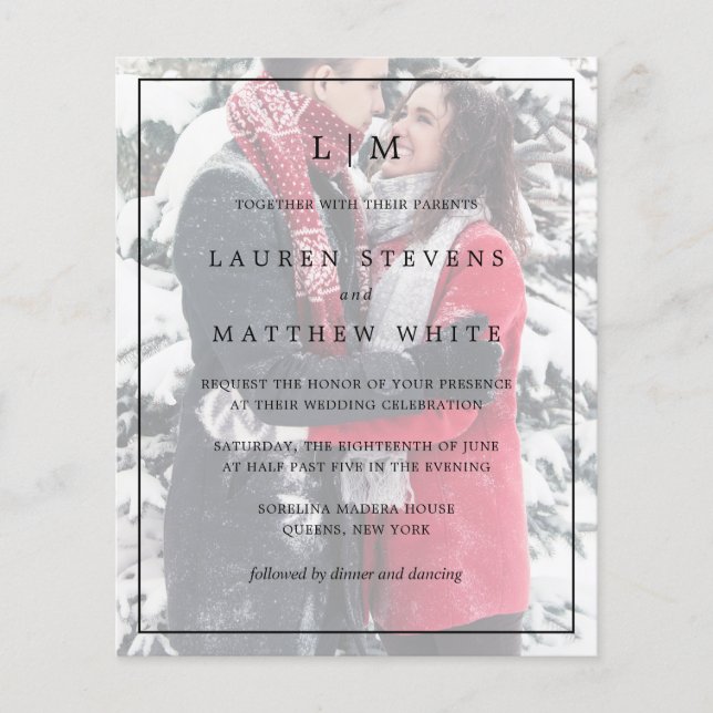 Simple Photo Elegant Budget Wedding Invitation (Front)