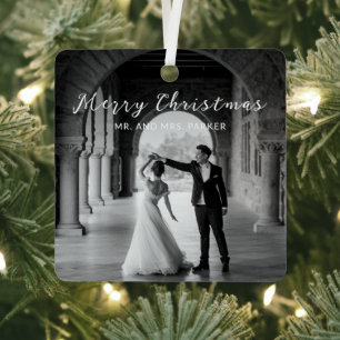 Simple Photo Elegant Christmas Metal Ornament