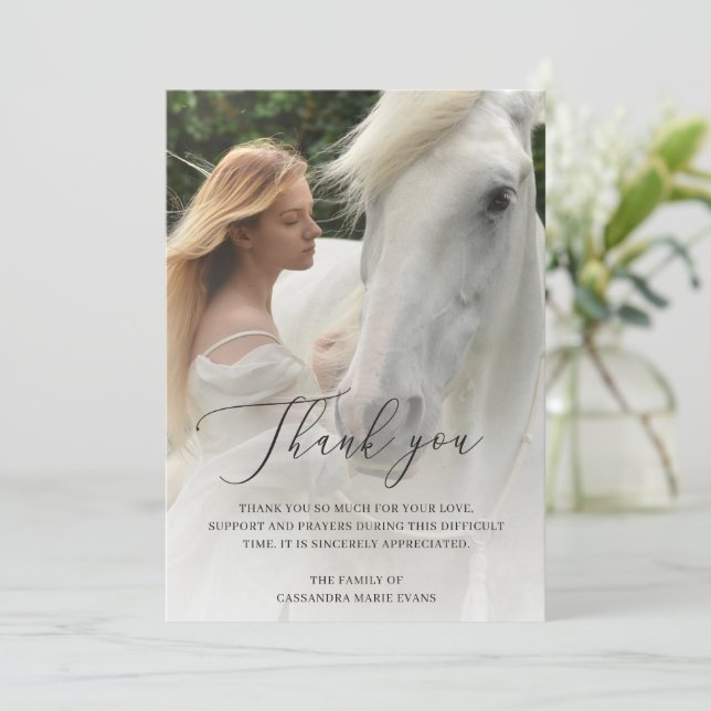 Simple Photo Elegant Funeral Thank You Card (Standing Front)