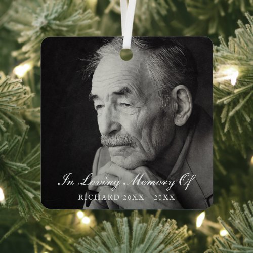 Simple Photo Elegant Memorial Metal Ornament