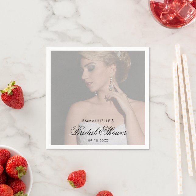 Simple Photo Elegant Modern Bridal Shower Napkins (Insitu)