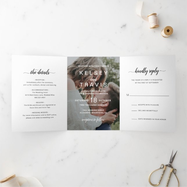 Simple Photo Elegant Modern Wedding Tri-Fold Invitation (Inside)