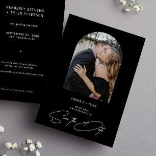 Simple photo elegant script black wedding save the date