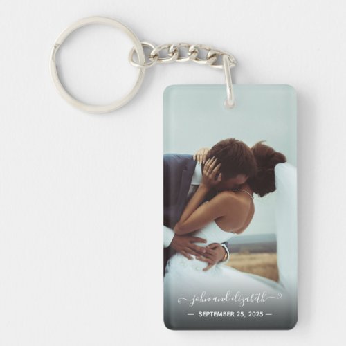Simple Photo Elegant Script Couple Wedding Custom Keychain