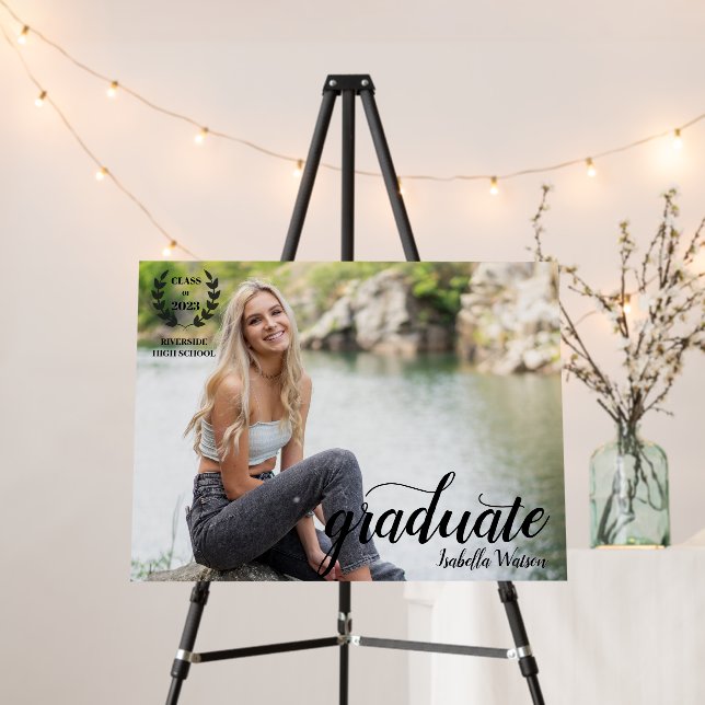 Simple Photo Elegant Script Grad Party Foam Board (In Situ (Stand))