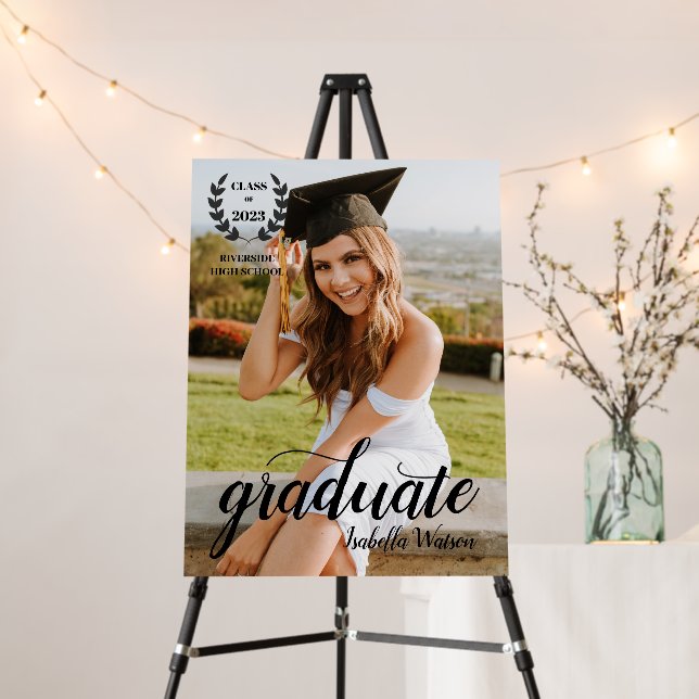 Simple Photo Elegant Script Grad Party Foam Board (In Situ (Stand))