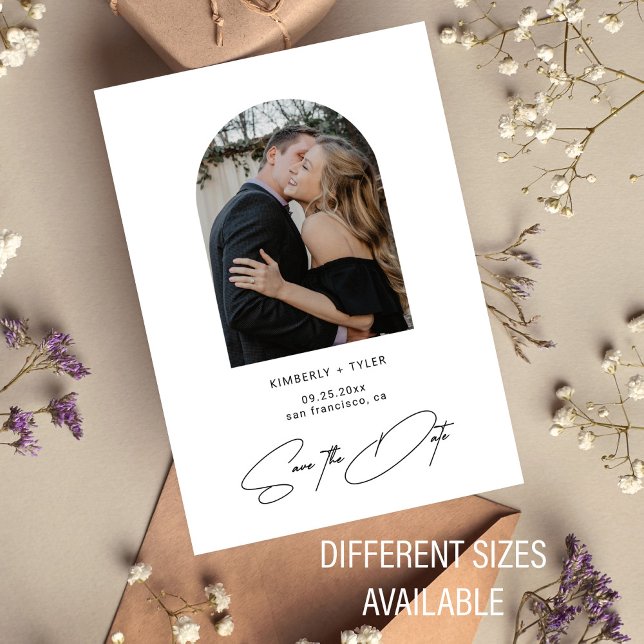 Simple photo elegant script wedding save the date note card (Creator Uploaded)