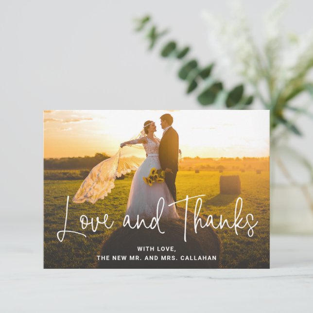 Simple Photo Elegant Typography Modern Wedding Thank You Card (Standing Front)