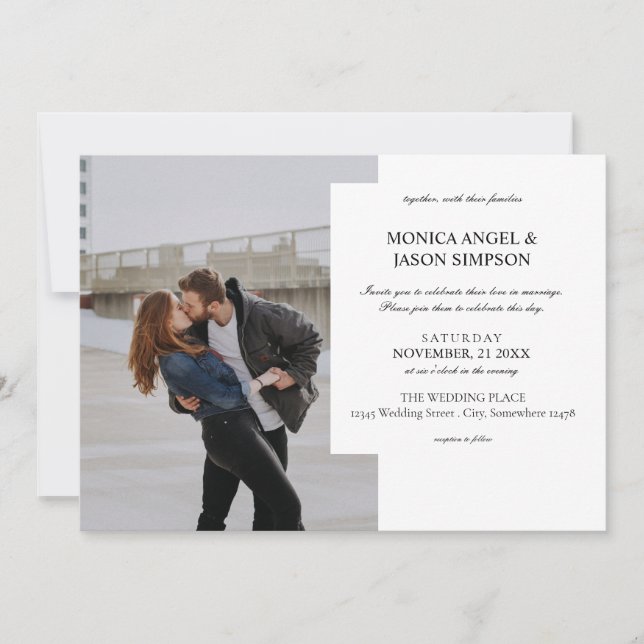 Simple Photo Elegant White Wedding Invitation (Front)