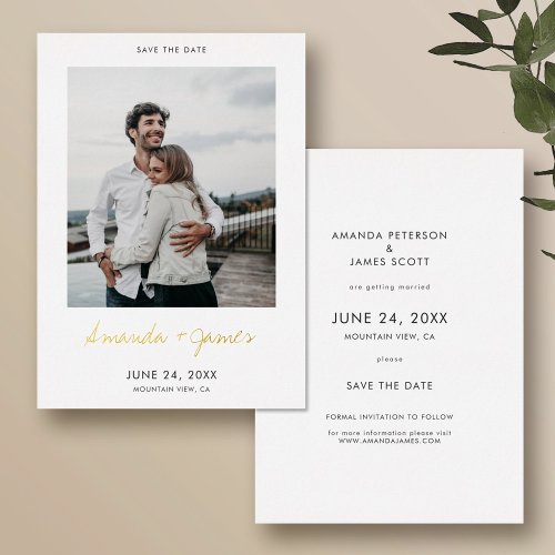 Simple Photo Engagement Wedding Save the Date Foil Invitation