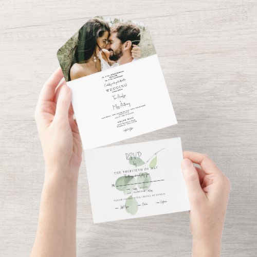 Simple Photo Eucalyptus Both Parents Wedding All In One Invitation