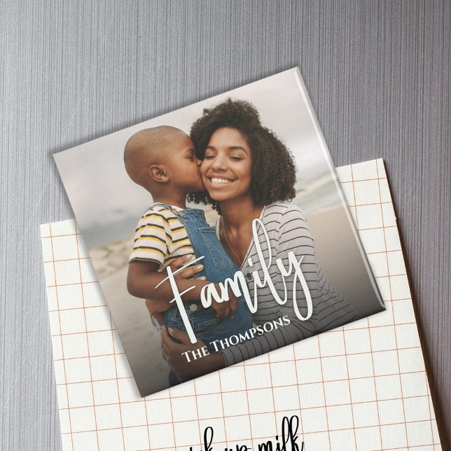 Simple Photo Family Calligraphy Script Overlay Magnet (Simple Family Calligraphy Script photo magnet. )
